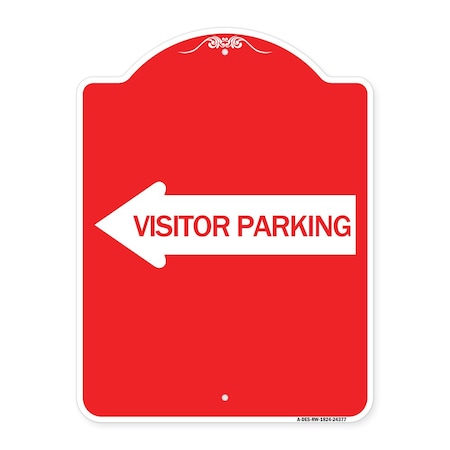 Visitor Parking With Left Arrow, Red & White Aluminum Architectural Sign